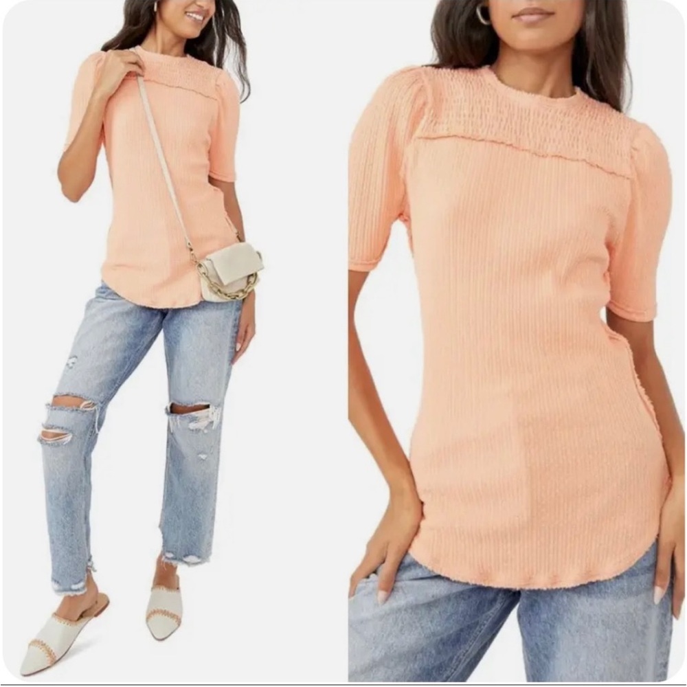 NWT - FREE PEOPLE Care Red Delicious T-Shirt in Sunset (Peach) S we the …
